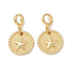 Звезда Латунные европейские подвески с подвесками, подвески с большими отверстиями для монет, реальный 16 k позолоченный, звезда, 25 мм, отверстие : 5 мм