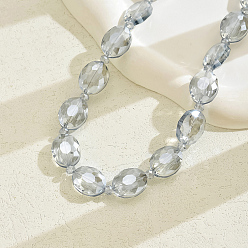 Аква Элегантные винтажные стеклянные граненые овальные бусины ожерелья для женщин, платина, вода, 18.50 дюйм (47 см)