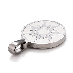 Stainless Steel Color 304 Stainless Steel Pendants, Flat Round with Sun, Stainless Steel Color, 17x15x2mm, Hole: 2.5x5mm