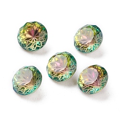 Vitrail Rose K9 Glass Rhinestone Pointed Back Cabochons, Random Color Back Plated, Faceted, Diamond, Flower Pattern, Vitrail Rose, 10x6mm