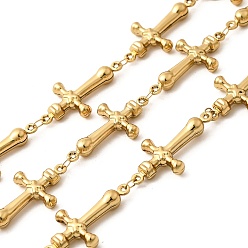 Настоящее золото 18K 304 стали крест ссылка цепи из нержавеющей, несварные, с катушкой, реальный 18 k позолоченный, 25x13x3.5 мм, 5 м / рулон