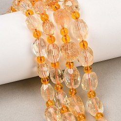 Цитрин Нагретые нити из натуральных цитриновых бусин, овальные, граненые, с бисером, 8~12x6.5~9x6~8.5 мм, отверстие : 0.9~1 мм, около 25~30 шт / нитка, 15.12''~15.63'' (38.4~39.7 см)