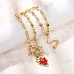 Настоящее золото 18K Подвеска-колье «Мама» из латуни с микропаве, прозрачным кубическим цирконием и эмалью красного цвета в виде священного сердца, ко Дню матери, для женщин., без кадмия и без свинца, долговечный, стойки покрытие, реальный 18 k позолоченный, 17.60 дюйм (44.7 см)