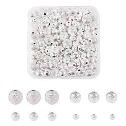 Silver Brass Textured Beads, Round, Silver, 4mm/6mm/8mm/10mm, Hole: 1~2mm, 230pcs/box