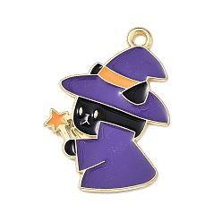 Witch Pendentifs halloween en alliage d'émail, or, charmes de sorcière, 27x19x1mm, Trou: 1.8mm