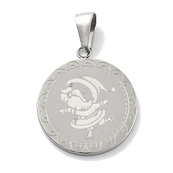 Нержавеющая Сталь Цвет Рождественские 304 подвески из нержавеющей стали, плоский круглый с подвеской в виде Санта-Клауса, цвет нержавеющей стали, 31x27x2 мм, отверстие : 8.5x3.5 мм