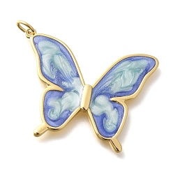 Васильковый Подвески из латуни с эмалью в стойку, с целью перехода в кольце, без кадмия и без свинца, долговечный, реальный 18 k позолоченный, очарование бабочки, васильковый, 27x33x2.5 мм, отверстие : 3.5 мм