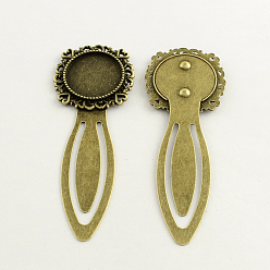 Antique Bronze 20mm Tray Bookmark Cabochon Settings, Iron with Alloy Flat Round Tray, Lead Free, Nickel Free & Cadmium Free,78x29x3mm, Antique Bronze, 78x29x3mm