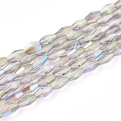 Белый Дым Прозрачные стеклянные бусины гальваническим пряди, двухконусные, с покрытием AB цвета, граненые, серый, 6x3 мм, отверстие : 0.7 мм, около 79~80 шт / нитка, 19.09~19.49'' (48.5~49.5 см)