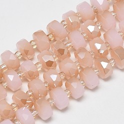 PeachPuff Electroplate Glass Beads Strands, Imitation Jade Glass, Rainbow Plated, Faceted, Flat Round, PeachPuff, 7~8x5mm, Hole: 1mm, about 80pcs/strand, 21.26 inch