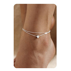 Letter W 201 двухслойные браслеты для щиколотки из нержавеющей стали в форме сердца с инициалами для женщин, цвет нержавеющей стали, не тускнеет, Буква W, 7-7/8 дюйм (200 мм)