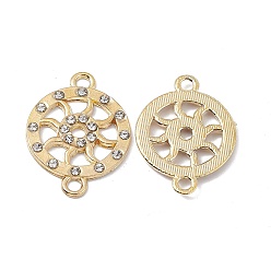 Golden Alloy Crystal Rhinestone Connector Charms, Flat Round Wheel Links, Golden, 27x20x2mm, Hole: 2.2mm