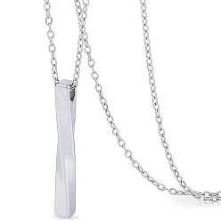 Stainless Steel Color 304 Stainless Steel Twisted Rectangle Pendant Urn Ashes Necklaces, Non-Tarnish, Stainless Steel Color, 21.85 inch(55.5cm)