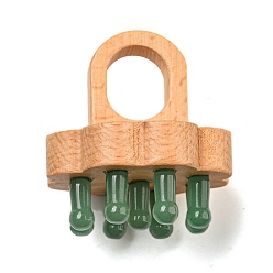 Зеленый Авантюрин Массажер для головы из натурального зеленого авантюрина, гребешок для кожи головы с деревянной головкой, инструмент для расслабляющего массажа головы от стресса, цветка сливы, 65x56x56 мм