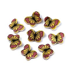 Gold Printed Natural Freshwater Shell Beads, Butterfly, Gold, 8~9x11~12x2.5~3mm, Hole: 0.8~0.9mm