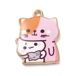 Бледно-Розовый Подвески из эмали и сплава, золотой свет, кошачье очарование, розовый жемчуг, 22x16x2 мм, отверстие : 1.6 мм