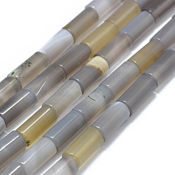 Grey Agate Natural Grey Agate Beads Strands, Column, 15~17x7.5~8mm, Hole: 1.2mm, about 24~25pcs/strand, 14.7~15.5 inch(37.5~39.5cm)