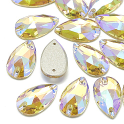 Райский Свет Шить на горный хрусталь, k 9 стеклянный страз, два отверстия, аксессуары для одежды, случайное цветное покрытие, граненые, слеза, райский блеск, 28x16.5x6.5 мм, отверстие : 1 мм