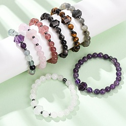 Смешанные камни Эластичный браслет из натуральных смешанных драгоценных камней для женщин, шестиугольник, с немагнитных синтетическими гематита бисера, бусины : 8.5 мм и 16.5x11x10 мм, внутренний диаметр: 2 дюйм (5 см)