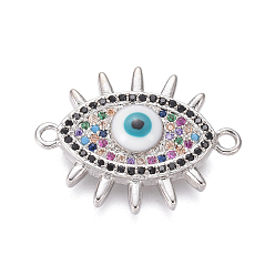 Платина Соединители из латуни с микропаве и кубическим цирконием, с эмалью, злые глаза, красочный, платина, 18x23.5x4 мм, отверстие : 1.4 мм