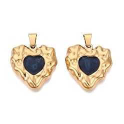 Prussian Blue 303 Stainless Steel Enamel Pendants, Heart Charms, Ion Plating(IP), Real 18K Gold Plated, Prussian Blue, 19.5x18.5x3.5mm, Hole: 5.5x3.5mm