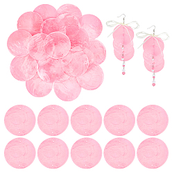 Pink 120шт. натуральные подвески-соединители из ракушек Capiz, окрашенные, плоские круглые ссылки, розовые, 49~49.5x0.5~1 мм, отверстие : 1.5~1.6 мм