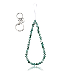 Малахит Брелок из синтетического малахита и железного сплава с застежкой в виде клешней, с оплеткой нейлоновой нити, 27~27.5 см