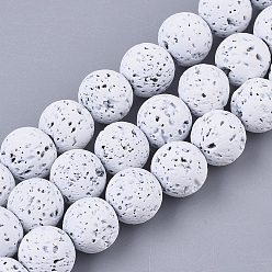 White Spray Painted Natural Lava Rock Beads Strands, Round, White, 6~7mm, Hole: 0.7mm, about 59~62pcs/Strand, 15.75 inch(40cm)