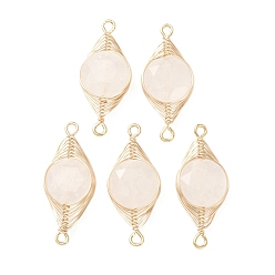 Хрусталь Натуральный кварцевый кристалл, горный хрусталь, ограненные шестиугольные плоские круглые звенья, соединительные подвески с медной проволочной обмоткой в виде елочки., золотые, долговечный, 26~27.5x11~11.5x5~5.5 мм, отверстие : 1.4~1.6 мм