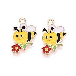 Золотистый Подвески из эмали и сплава, очарование пчел, золотой свет, золотые, 20~20.5x13x1 мм, отверстие : 1.6~1.8 мм