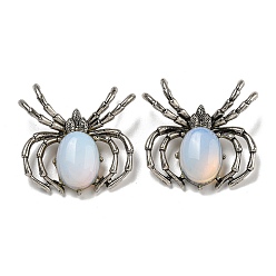 Опал Opalite подвески, прелести паука, с реечной накладкой из латуни с фурнитурой под античное серебро, без кадмия и без свинца, 36x36x7.5 мм, отверстие : 3x5.5 мм