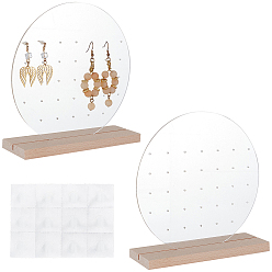 Clear Round Transparent Acrylic Earring Stud Display Stand, Jewelry Organizer Holder for Earring Storage, with Wood Base, Clear, Finish Product: 4.8x15x15.5cm