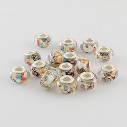 Разноцветный Бусины из смолы европейского стиля с большим отверстием , с серебряного цвета латуни двойные сердечники, рондель, красочный, 14x9 мм, отверстие : 5 мм