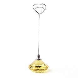 Champagne Yellow Diamond Shape Glass Name Card Holder, Wedding Table Number Card Holders, with Iron Findings, Heart, Champagne Yellow, 130mm