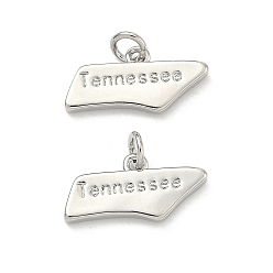 Platinum Brass Pendants, Nuggets with Word Tennessee Charms, Long-Lasting Plated, Rack Plating, Lead Free & Cadmium Free, Platinum, 10x20x2.5mm, Jump Ring: 5x1mm, 3mm inner diameter