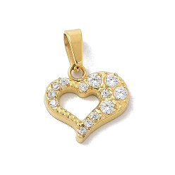Золотой Ионное покрытие (ip) 304 подвески из нержавеющей стали с микропаве из кубического циркония, сердце прелести, золотые, 11x11.5x2.3 мм, отверстие : 4x2.5 мм