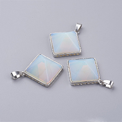 Опал Opalite подвески, с латунной найти, пирамида, платина, 28.5x32x13 мм, отверстие : 3.5x6 мм