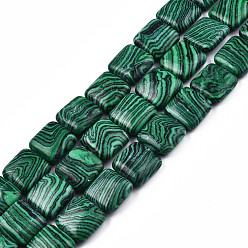 Malachite Perles synthétiques malachite brins, carrée, 14x14x5.5mm, Trou: 1.2mm, Environ 28 pcs/chapelet, 15.16 pouces ~ 15.35 pouces (38.5~39 cm)