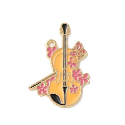 Musical Instruments Подвески из эмали и сплава, музыкальный инструмент с цветочным талисманом, золотые, виолончель, 35x24.5x1 мм, отверстие : 1.8 мм