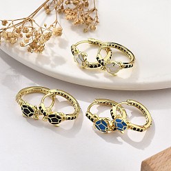 (52) Непрозрачная лаванда Латунные микро проложить серьги обруча кубического циркония, с эмалью, стойки покрытие, долговечный, без кадмия и без свинца, реальный 18 k позолоченный, черепаха, разноцветные, 18.5x16.5x7.5 мм