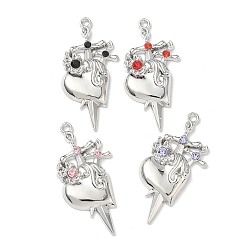 (52) Непрозрачная лаванда Подвески из сплава и страза, меч с сердечными талисманами, платина, разноцветные, 40x19x4.5 мм, отверстие : 1.8 мм