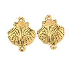 Настоящее золото 18K Ионное покрытие (IP) 304 подвески для соединителей из нержавеющей стали, формы раковины, реальный 18 k позолоченный, 17x13x3.5 мм, отверстие : 1 мм