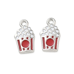 Platinum Alloy Enamel Pendants, Popcorn Charms, Long-Lasting Plated, Platinum, 17x10x2mm, Hole: 1.8mm