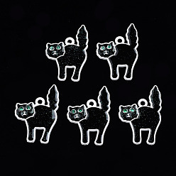 Белый Окрашенного распылением эмали сплава подвески, с изумрудными стразами и блестящей пудрой, без кадмия, без никеля и без свинца, кошка, белые, 27x19x1.5 мм, отверстие : 1.8 мм