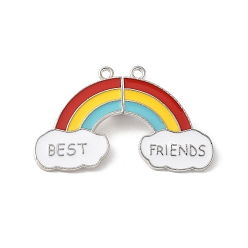 Платина Сплав разноцветные эмалевые разделенные подвески, радужные чары лучшего друга, с магнитным, платина, 25x40x7 мм, отверстие : 1.8 мм