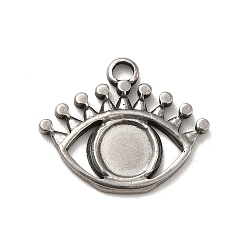 Stainless Steel Color Non-Tarnish 304 Stainless Steel Pendant Cabochon Settings, Evil Eye, Stainless Steel Color, Tray: 6mm, 16.5x20x2mm, Hole: 2.2mm