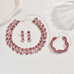 Светло-сиамский Ожерелья из сплава со стразами и серьги-гвоздики и браслеты наборы, кольцо и глаз, серебряные, Light Siam, 290мм и 150мм и 40мм