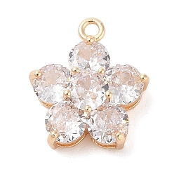 Настоящее золото 18K Подвески из прозрачного стекла с инкрустацией из латуни, цветок, реальный 18 k позолоченный, 20x17.5x8 мм, отверстие : 2 мм