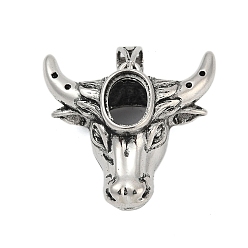 Античное Серебро Сеттинги для кулона (кабошонов), латунь , настройки открытой спины, Ox-голова, античное серебро, лоток : 10 мм, 28x30.5x12.5 мм, отверстие : 6.5 мм