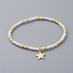 Yellow (Jewelry Parties Factory Sale)Glass Seed Beaded Kids Stretch Bracelets, with Star Brass Charms, Yellow, 2 inch(5cm)